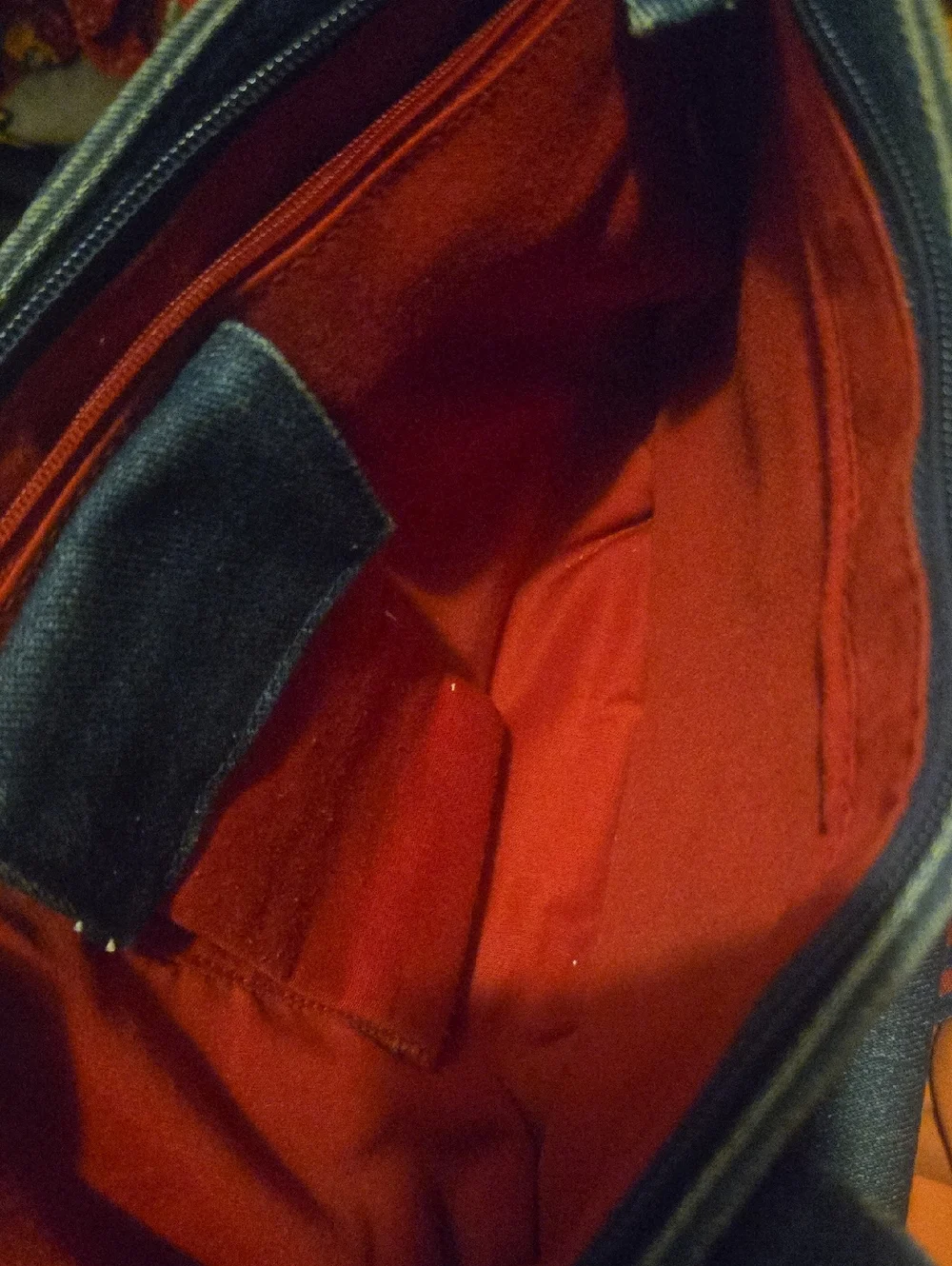 Denim Tote Bag with Red Stripe Handles - Picture 9 of 10
